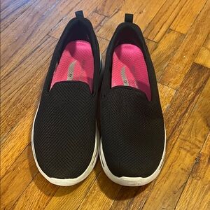 Skechers Black Slip-On Sneakers with Pink Interior